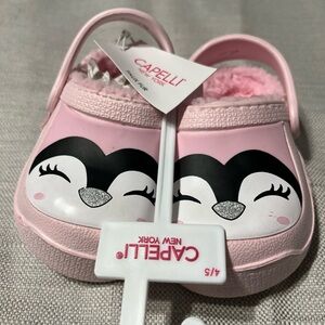 Capelli of New York Pink and Black Penguin Kids Slippers